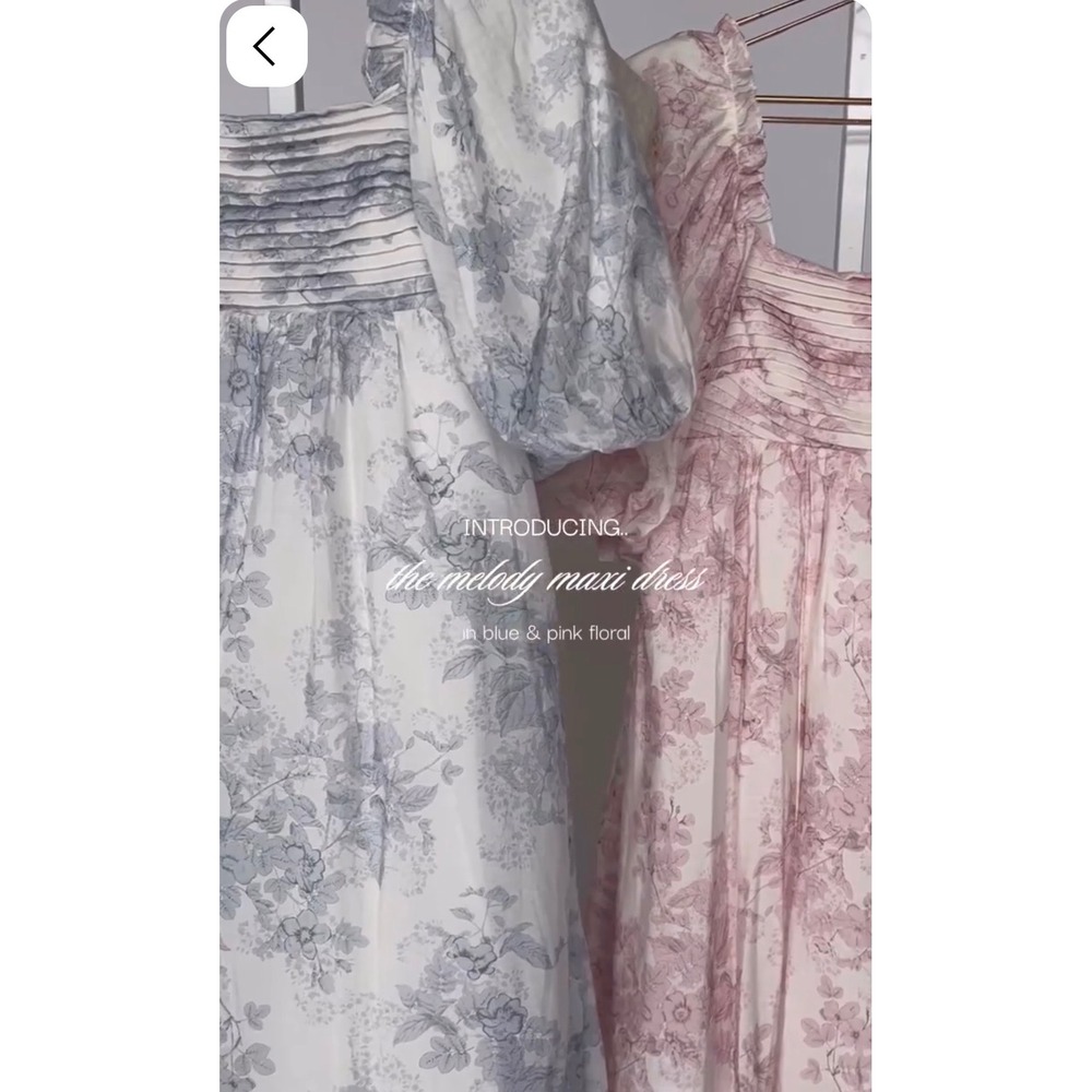 Worth Collective Melody Maxi Dress Blue Floral Puff Sleeve Tie Back Size L - Picture 3 of 15